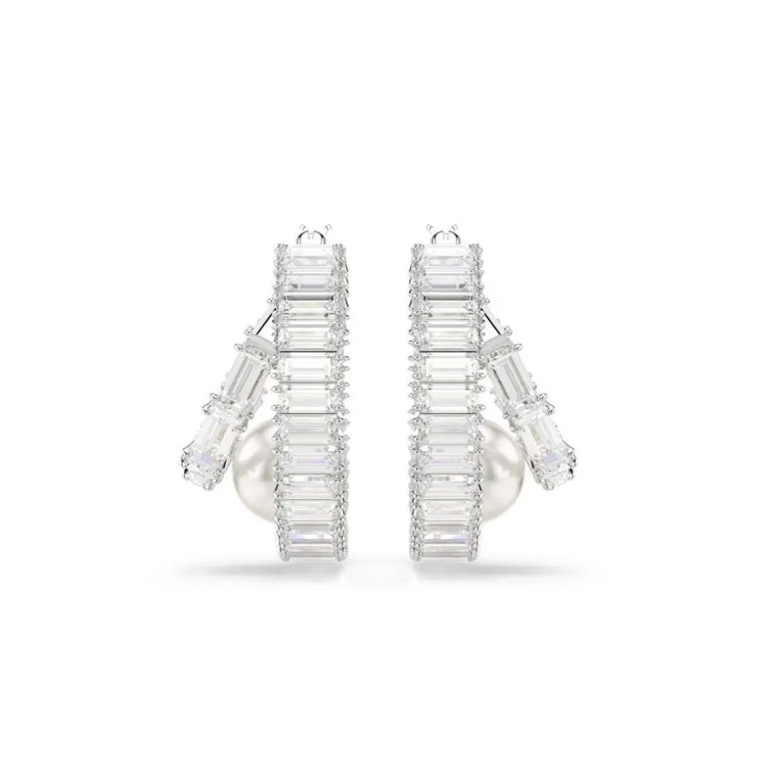 Anneaux d'oreilles Ariana Grande x Swarovski, Crystal Pearl, Taille baguette, Blanches, Métal rhodié