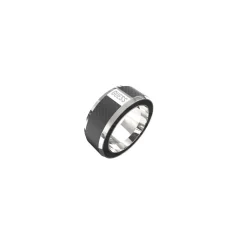 Bague Racer Tag Acier Rhodié, Fibre De Carbone Et Émail