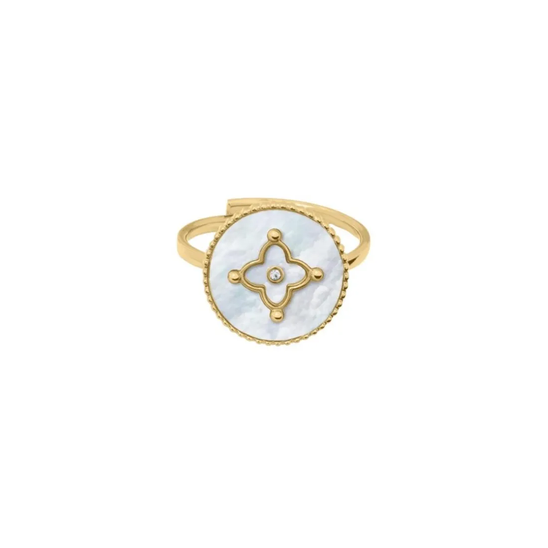 Bague Ajustable Femme Pierre Lannier TALLIA Acier Doré Nacre Blanche