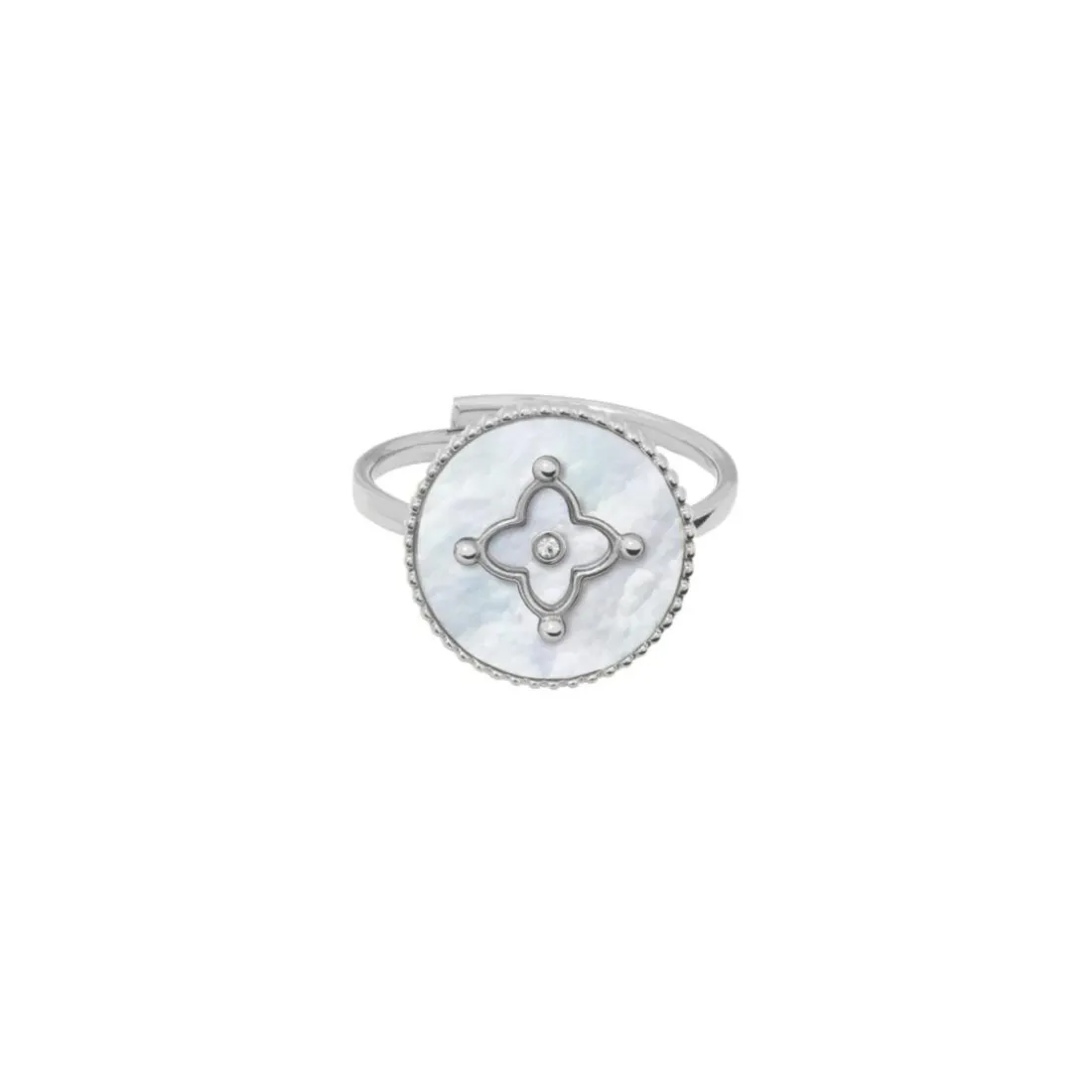 Bague Ajustable Femme Pierre Lannier TALLIA Acier Argenté Nacre Blanche
