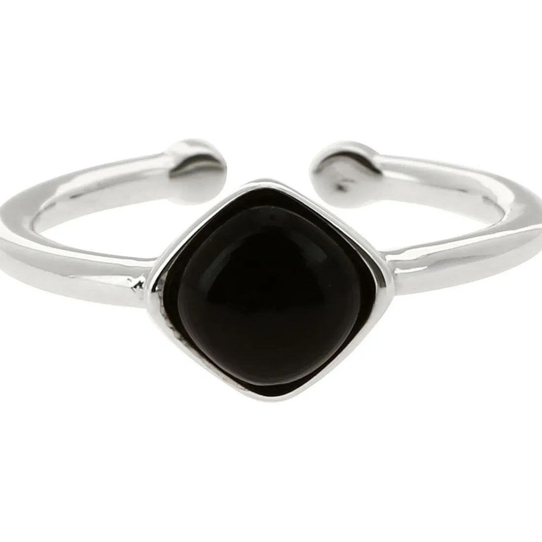 Bague Ella Argenté Pierre Noir