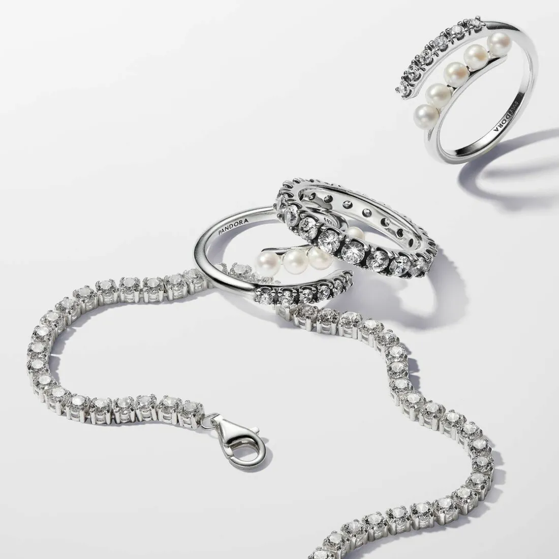 Bague femme argent sterling 193145C01 avec perle blanche et zircone transparente Pandora Timeless