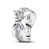 Bague Nœud Et Anneaux Entrecroisés Scintillants Argent