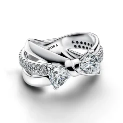 Bague Nœud Et Anneaux Entrecroisés Scintillants Argent