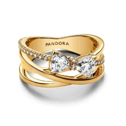 Bague Nœud Et Anneaux Entrecroisés Scintillants Doré
