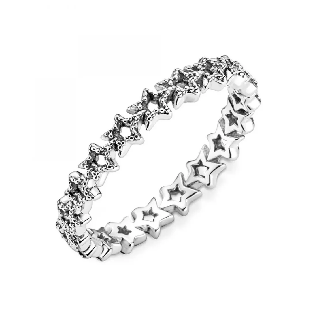 Bague Pandora Moments Couronne d'Étoiles noires Asymétriques