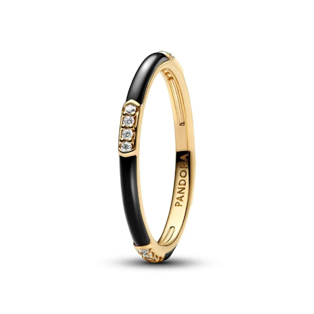 Bague Résine Façon Émail Noire & Pierres