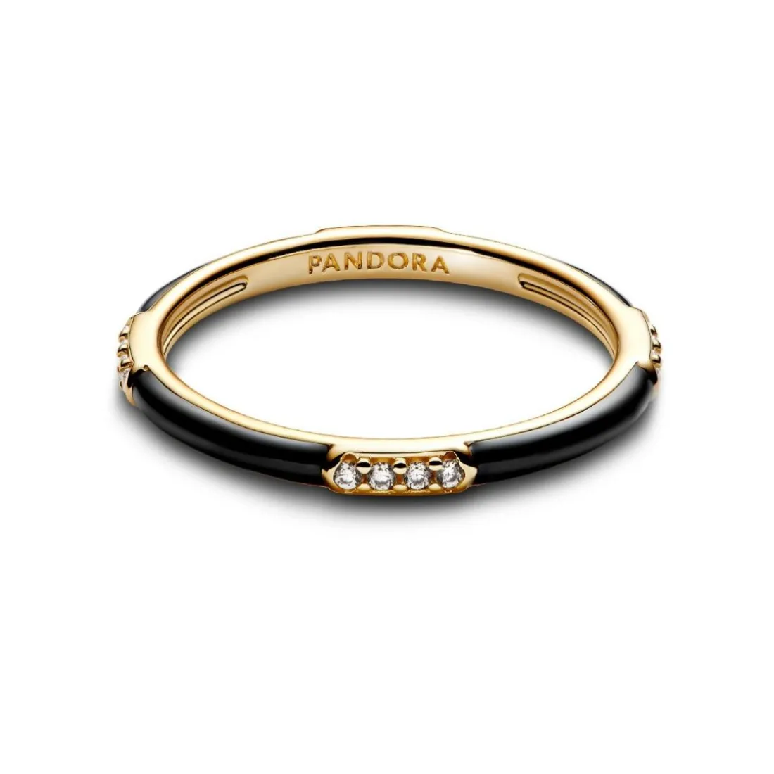 Bague Résine Façon Émail Noire & Pierres