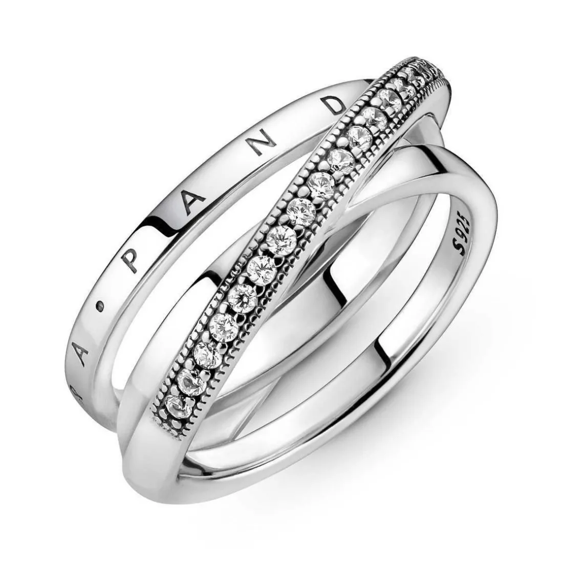 Bagues Femme Anneau Triple Pavé Croisé Pandora Pandora Signature - 199057C01 Argent