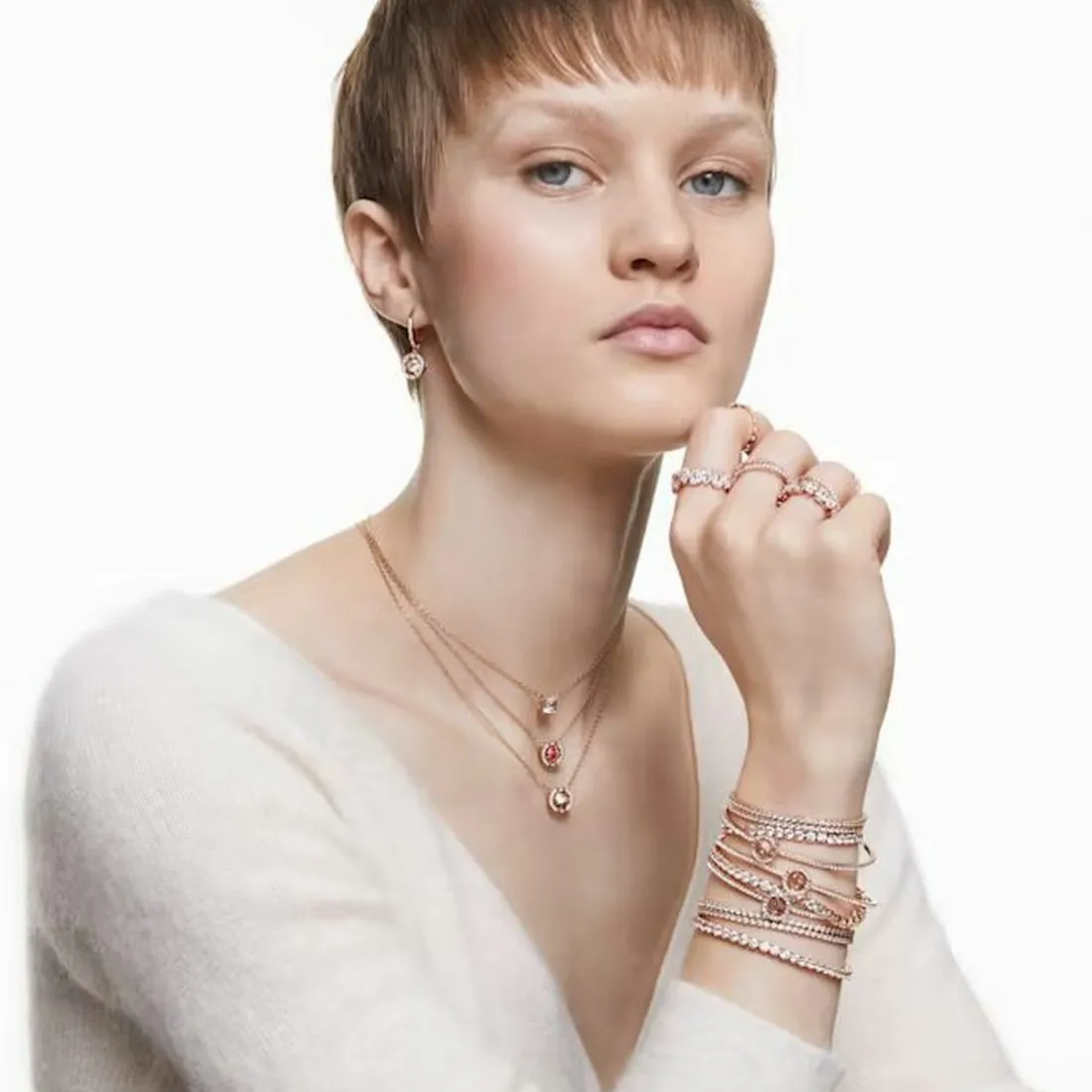 Bague Swarovski Bijoux VITTORE:RING MARQUISE CZWH/ROS - Bague Cristaux Swarovski doré rose Femme