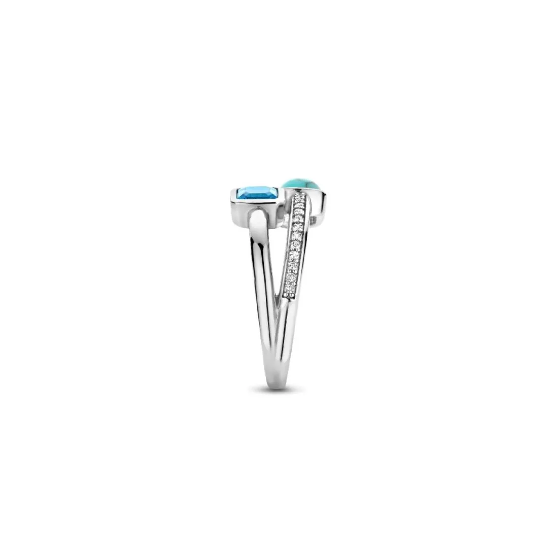 Bague Ti Sento - 12326DB Argent Rhodié Multi Joncs Pierres Synthétiques Bleue Et Turquoise