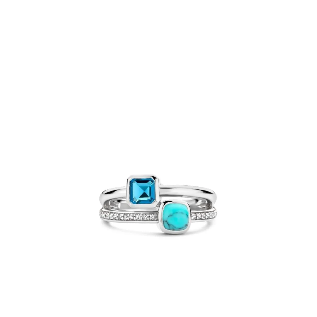 Bague Ti Sento - 12326DB Argent Rhodié Multi Joncs Pierres Synthétiques Bleue Et Turquoise
