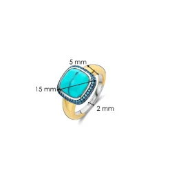 Bague Ti Sento - 12330TQ Argent Doré Et Pierre Synthétique Turquoise Carrée Serti D'Oxydes De Zirconium
