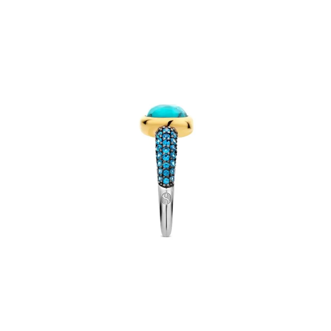 Bague Ti Sento - 12331TQ Argent Doré Et Pierre Synthétique Turquoise Carrée Et Pavage Bleu