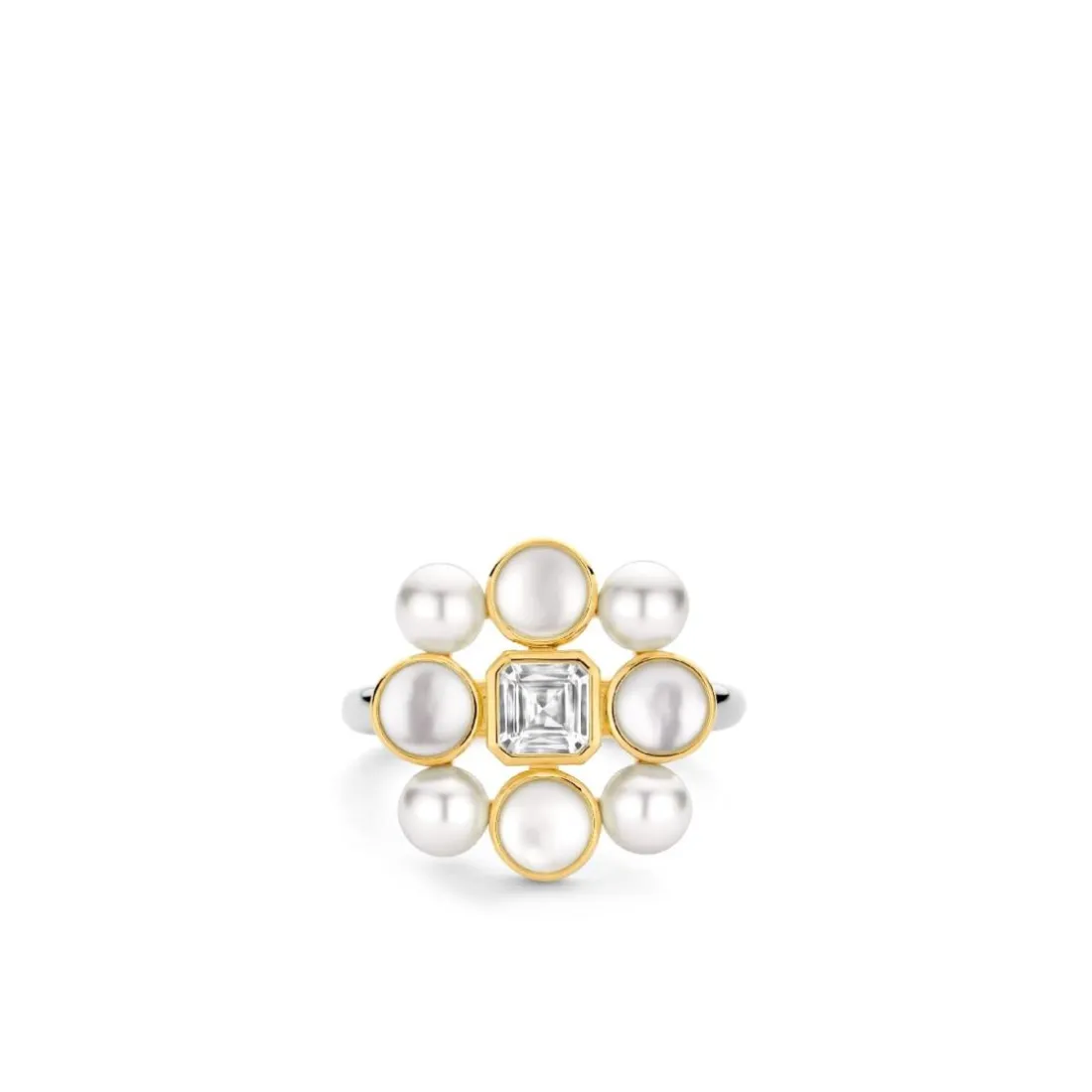 Bague Ti Sento - 12325YP Argent Doré Perles Synthétiques Et Oxyde De Zirconium Carré PM