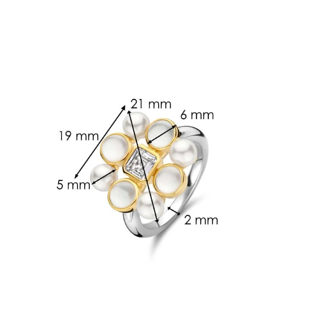 Bague Ti Sento - 12325YP Argent Doré Perles Synthétiques Et Oxyde De Zirconium Carré PM
