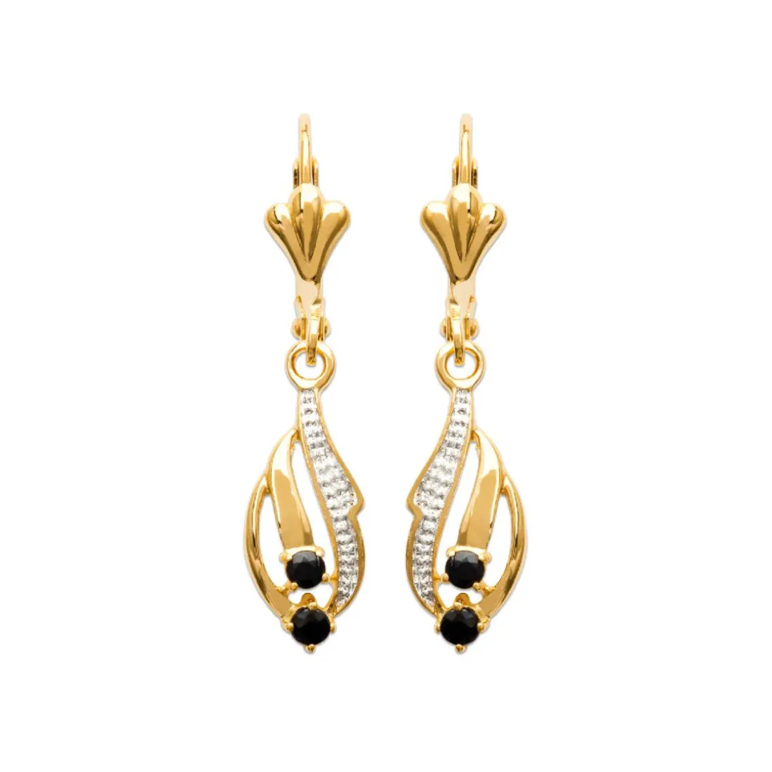 Boucle d'oreilles Pendantes femme plaqué or saphir serti griffe - Y3530Z43
