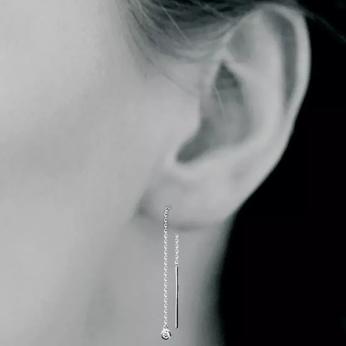 Boucle d'oreilles Pendantes femme argent rhodié blanc serti clos porté spécial - Z53WYZ0