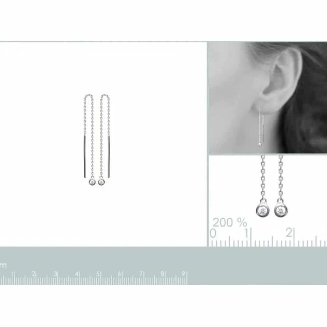 Boucle d'oreilles Pendantes femme argent rhodié blanc serti clos porté spécial - Z53WYZ0