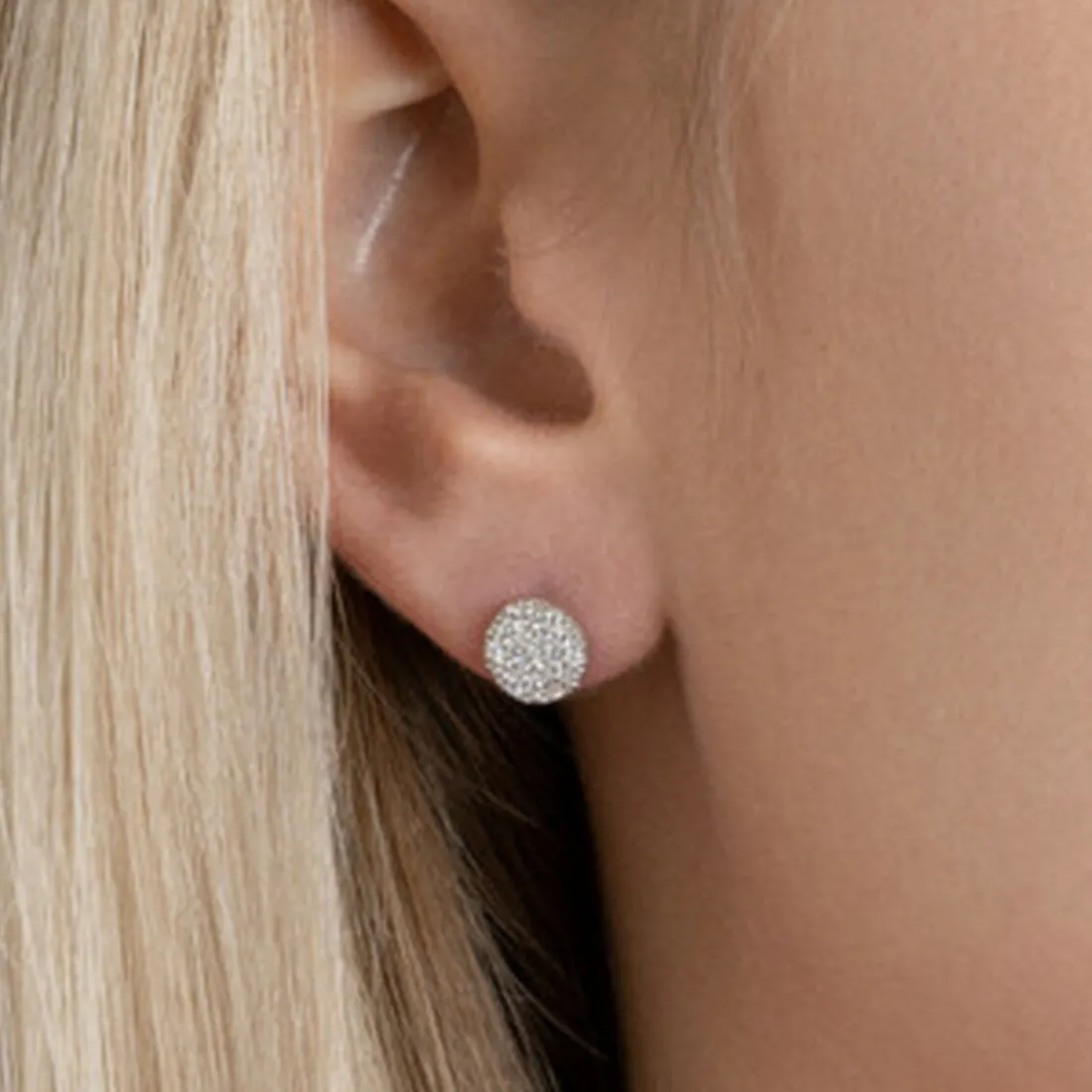 Boucles d'oreille femme argent rhodié blanc serti griffe rond - Z4UY0Z0