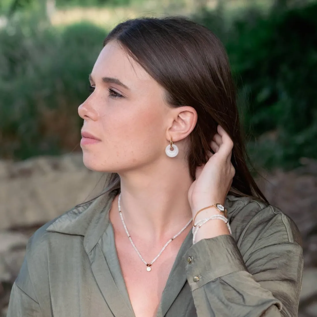Boucles d'oreilles Blima en pierres Jade blanche