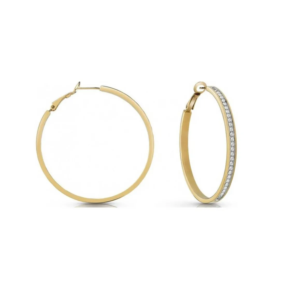 Boucles d'oreilles Guess Bijoux JUBE02247JWYG - Créoles acier doré pavé cristaux Femme