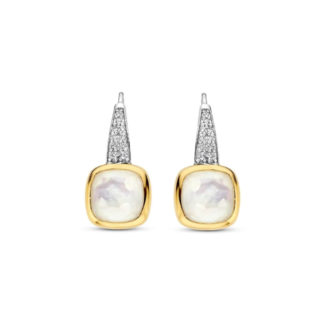 Boucles D'Oreilles Ti Sento - 7969MW Argent Doré Doublé Nacre Carré Et Oxydes De Zirconium