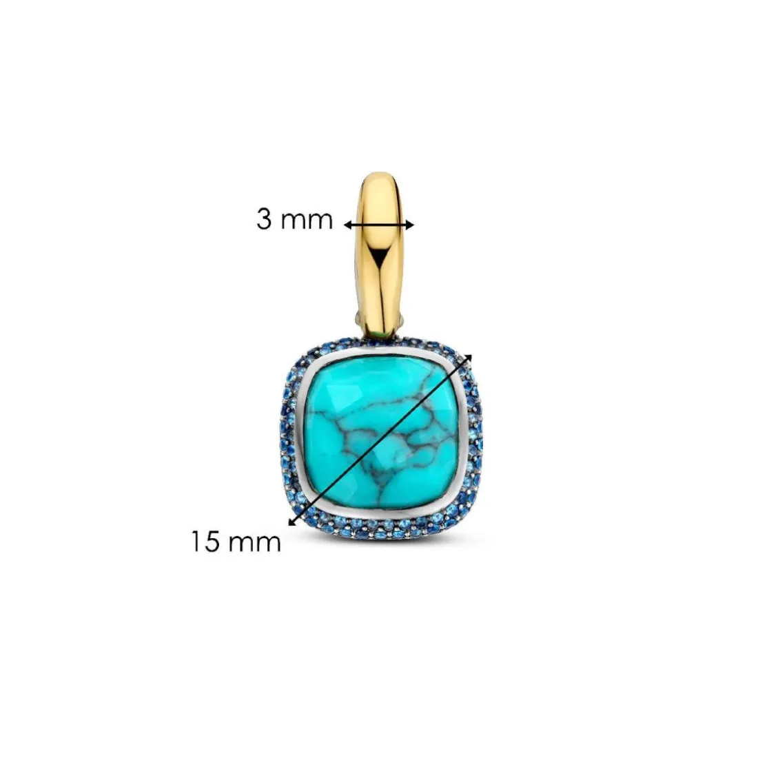 Boucles D'Oreilles Ti Sento - 7968TQ Argent Doré Pierre Veinée Turquoise Carré Et Oxydes De Zirconium Bleus