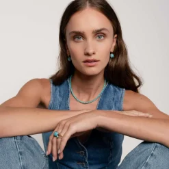 Boucles D'Oreilles Ti Sento - 7968TQ Argent Doré Pierre Veinée Turquoise Carré Et Oxydes De Zirconium Bleus