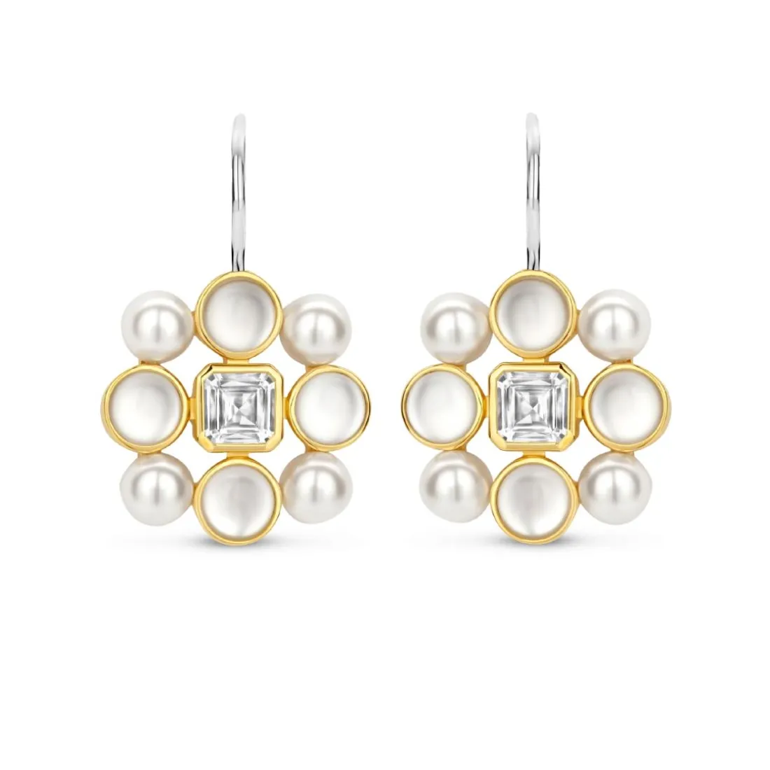 Boucles D'Oreilles Ti Sento - 7964YP Argent Doré Perles Synthétiques Et Oxyde De Zirconium Carré