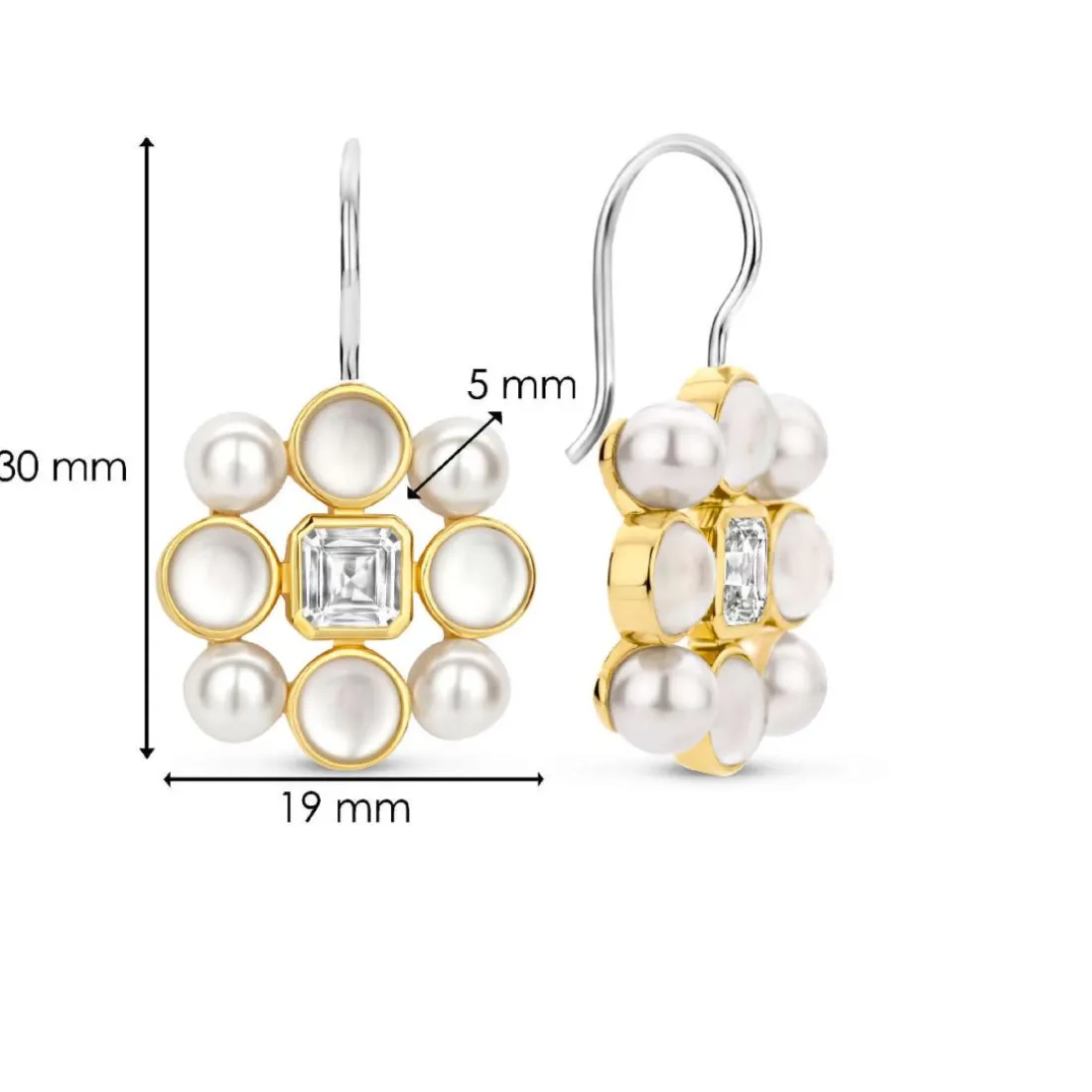Boucles D'Oreilles Ti Sento - 7964YP Argent Doré Perles Synthétiques Et Oxyde De Zirconium Carré