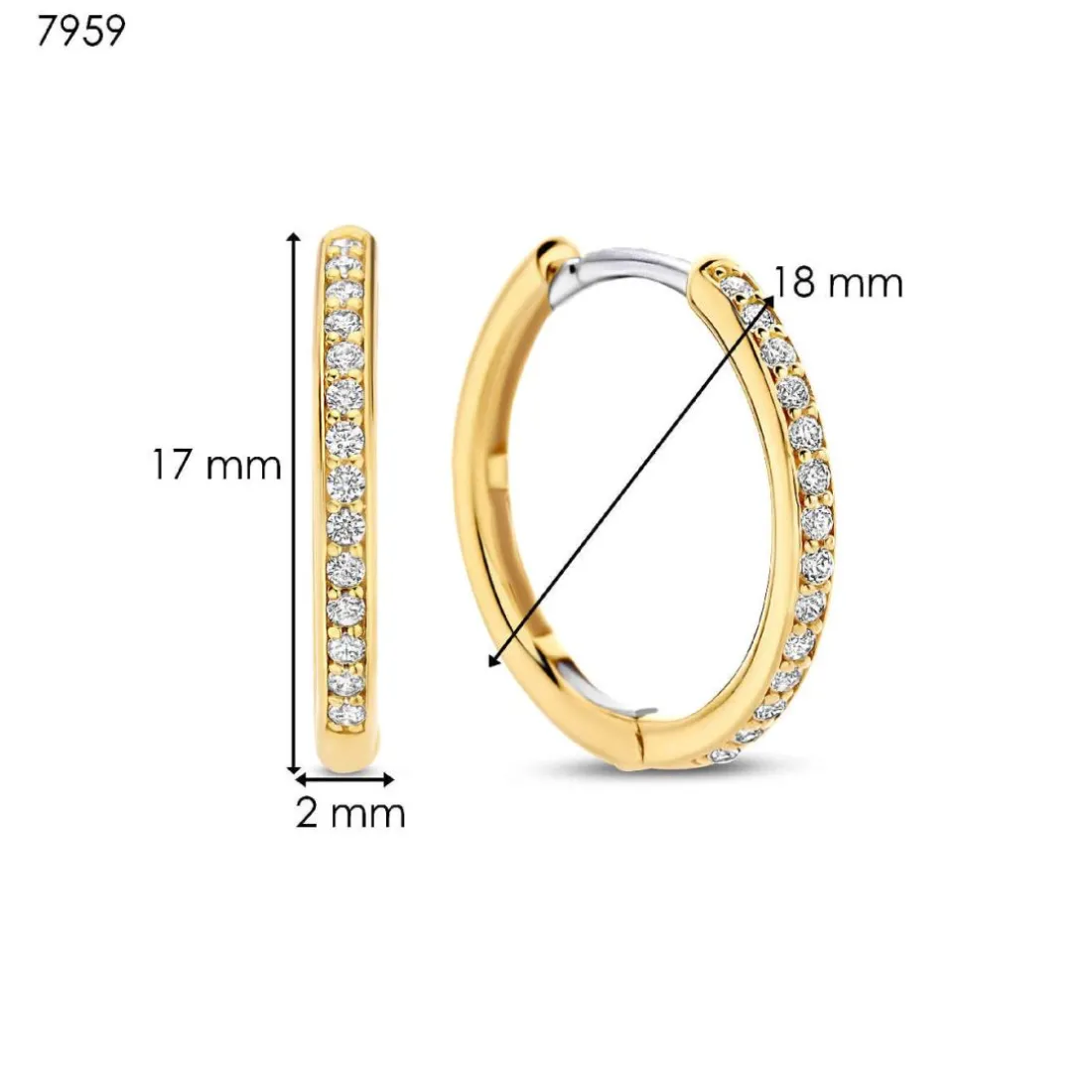 Boucles D'Oreilles Ti Sento - 7959ZY Argent Doré Créoles Et Pavage