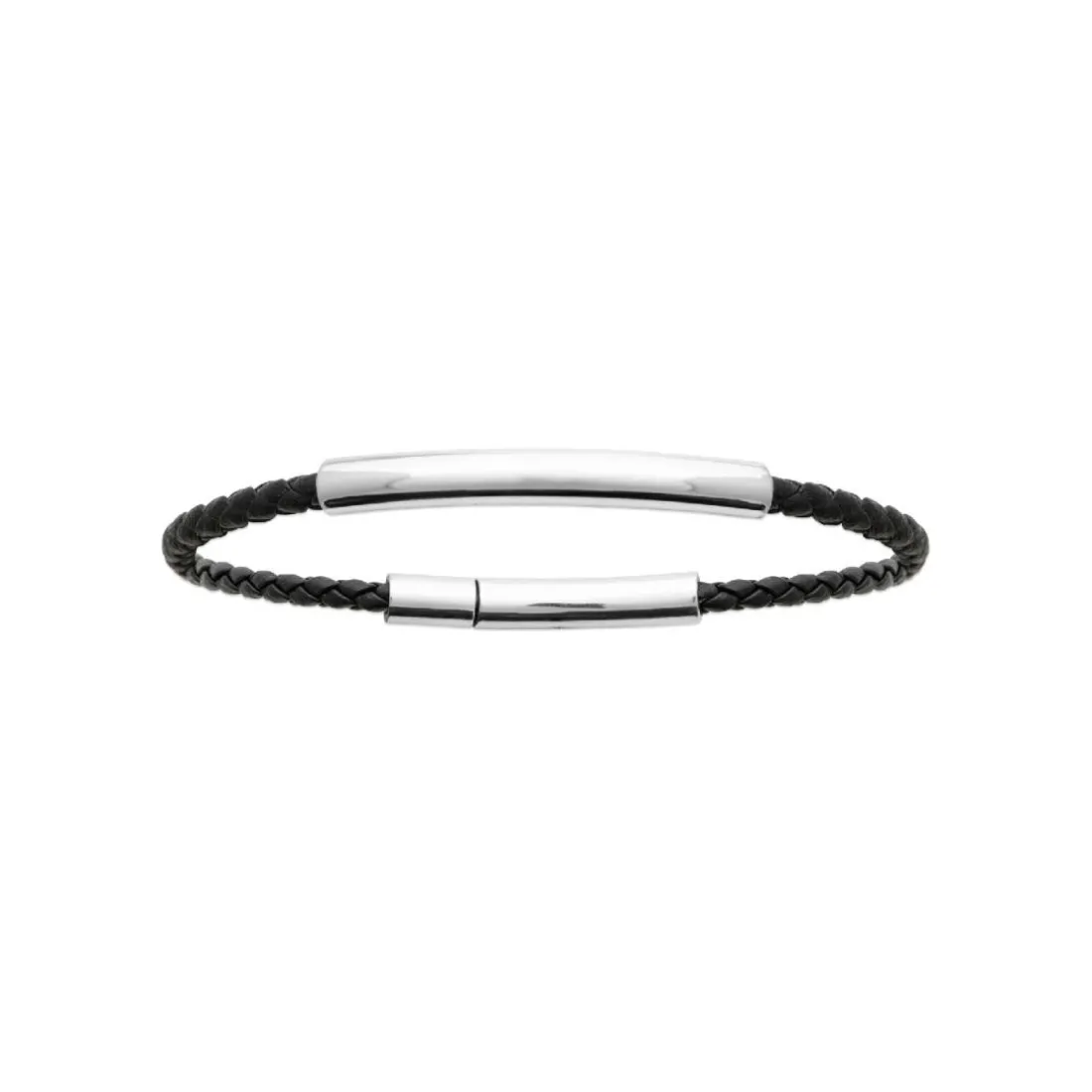 Bracelet Homme plaque acier cuir tressé noir Maison de la Bijouterie 3ZYZZUZU