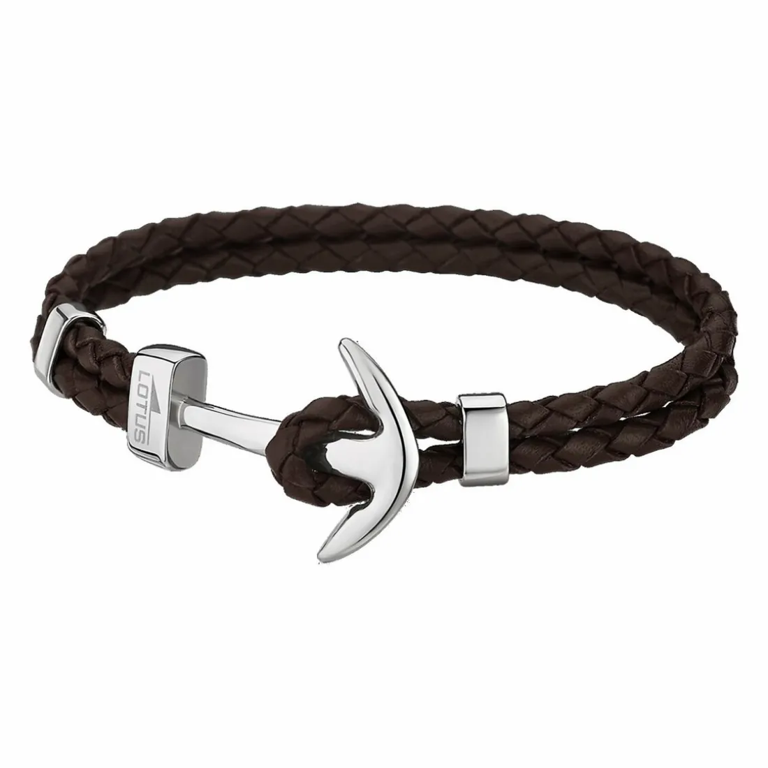 Bracelet Lotus Style LS1832-2-5 - Bracelet Urban Man Double Tressés Marron Ancre Acier Homme
