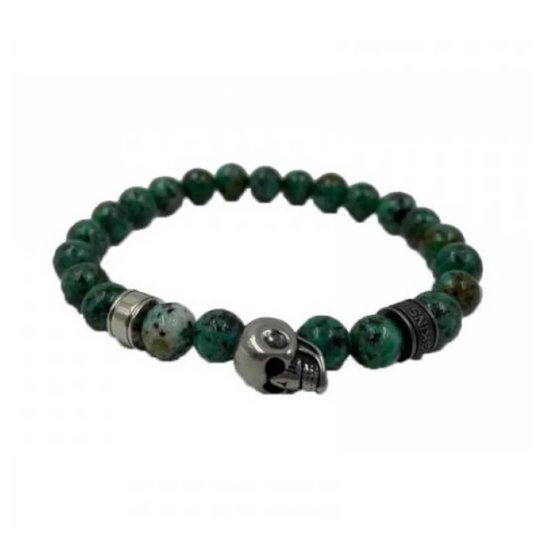 Bracelet Redskins Bijoux 285515 - Homme en Quartz de Jade Vert et Acier - Tête de Mort