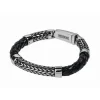 Bracelet Redskins Bijoux 285527 - Homme en Cuir Tressé Épais et Acier- Gravure Feuillage