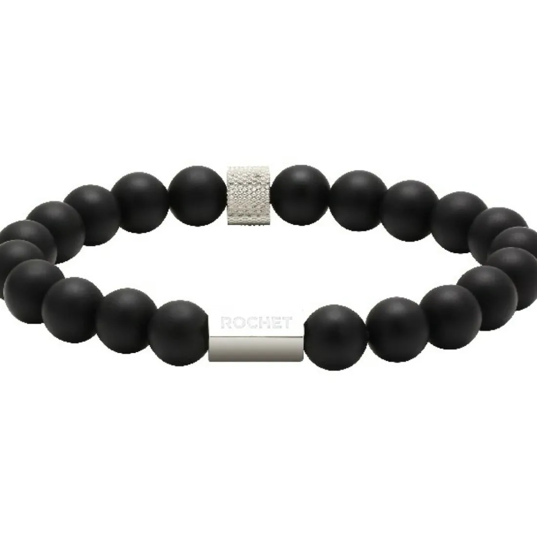 Bracelet Rochet B286001 - ZEN Perles Agate Noires Acier Moleté Homme