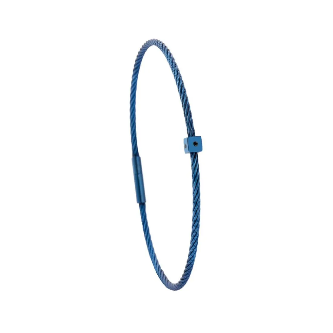 Bracelet acier bleu motif cube avec 3 diamants noir 1 mm