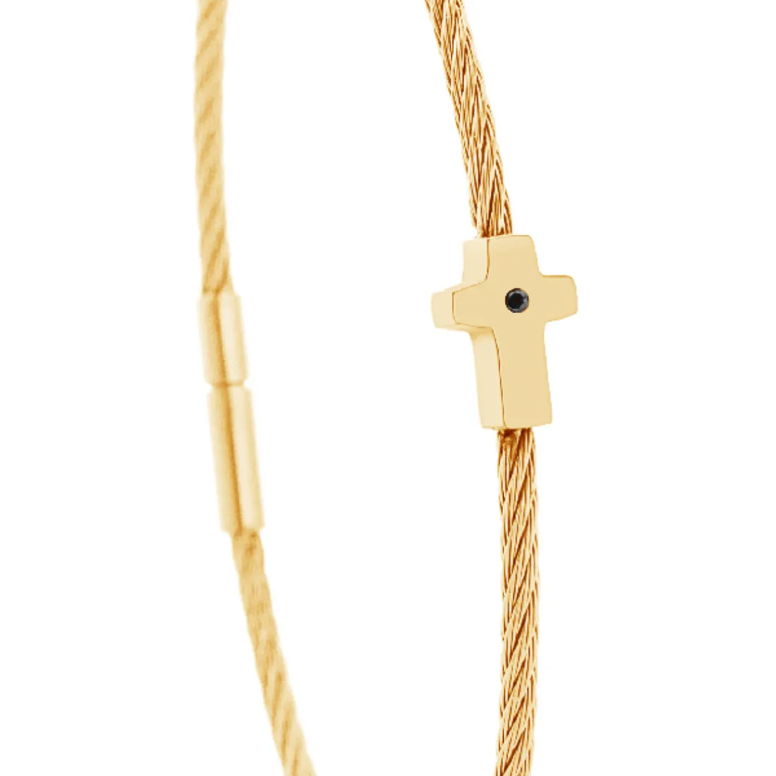Bracelet acier doré motif croix avec diamant noir 1 mm