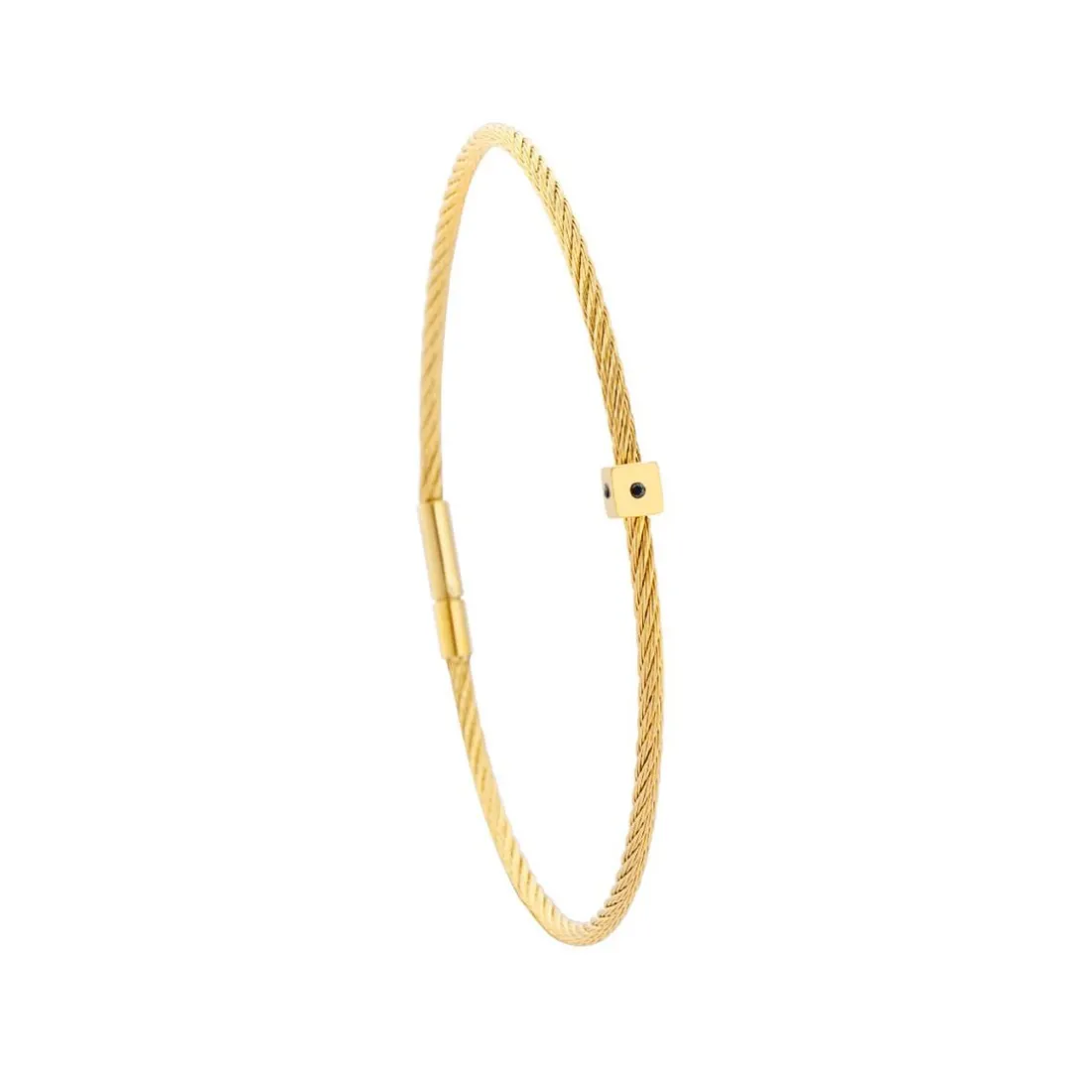 Bracelet acier doré motif cube avec 3 diamants noir 1 mm