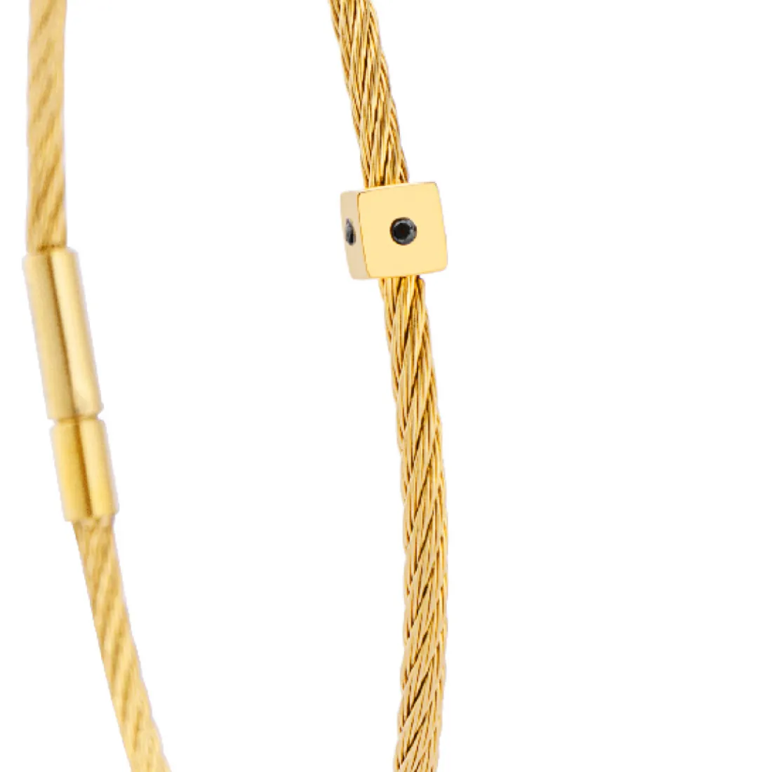 Bracelet acier doré motif cube avec 3 diamants noir 1 mm