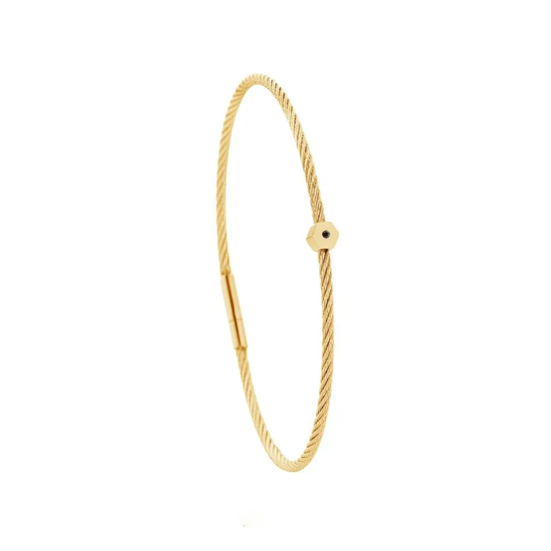 Bracelet acier doré motif hexagone avec diamant noir 1 mm