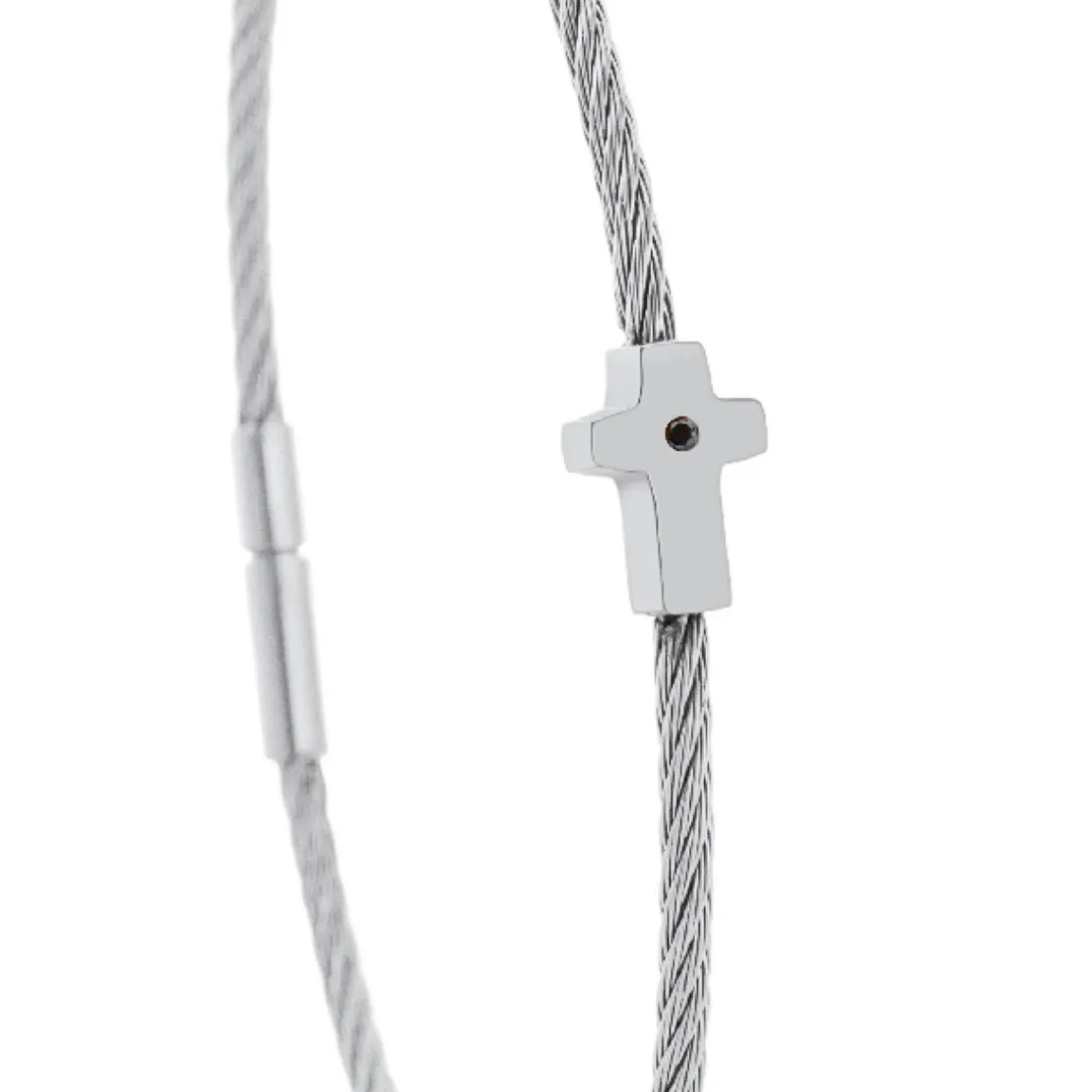 Bracelet acier motif croix avec diamant noir 1 mm