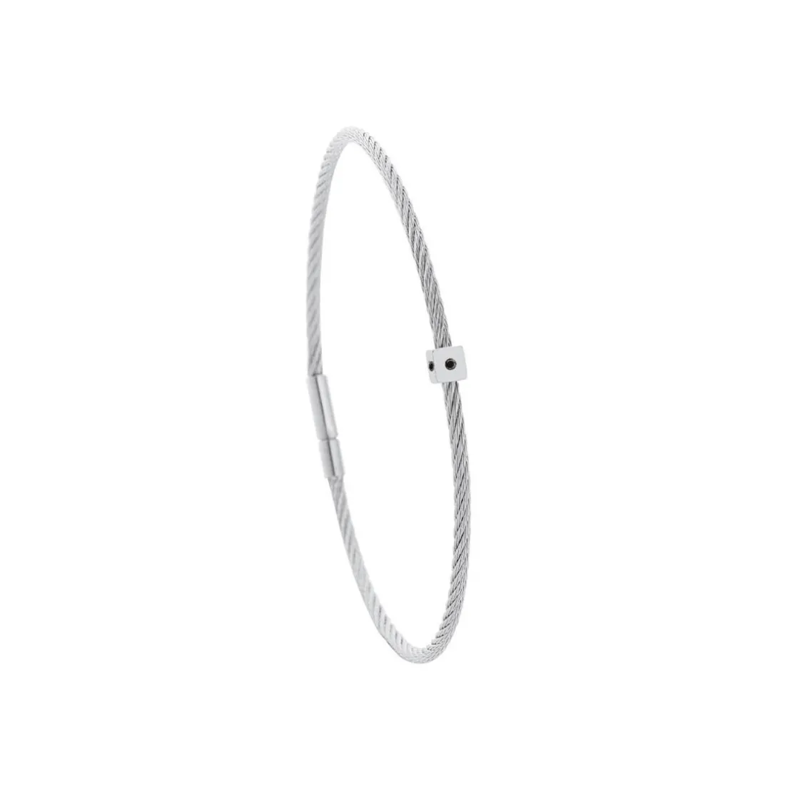 Bracelet acier motif cube avec 3 diamants noir 1 mm