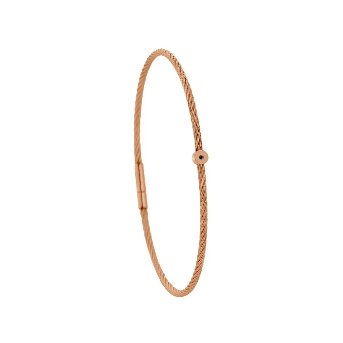 Bracelet acier rose motif rond avec diamant noir 1 mm