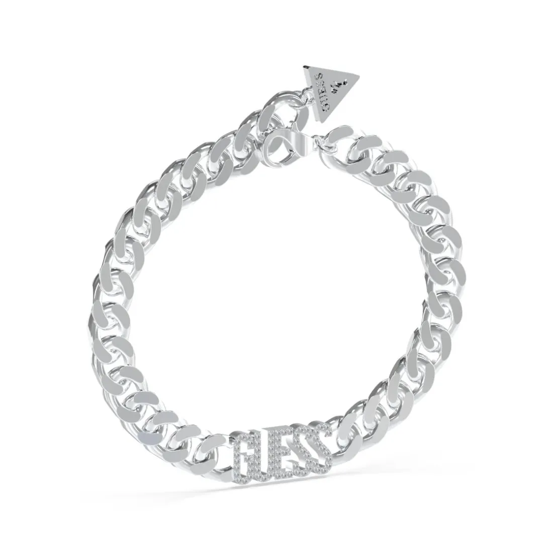 Bracelet Arm Party Acier Rhodié Maille Gourmette Et Logo Guess