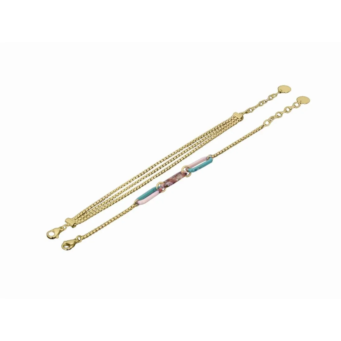 Bracelet Boheme Acier Doré Multi Chaines 16+3 cm Et Résine