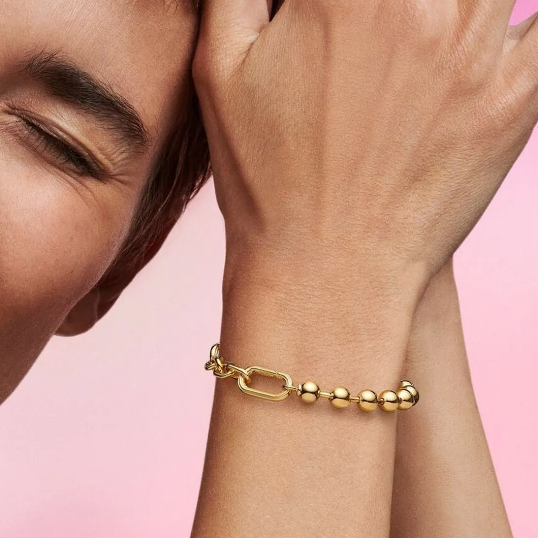 Bracelet Chaîne Sphère Métallique et Link Doré Pandora ME