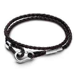 Bracelet Double en Cuir Tressé Marron