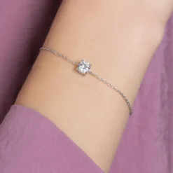Bracelet femme argent rhodié blanc serti griffe serti griffe classique - VWZ00YZV